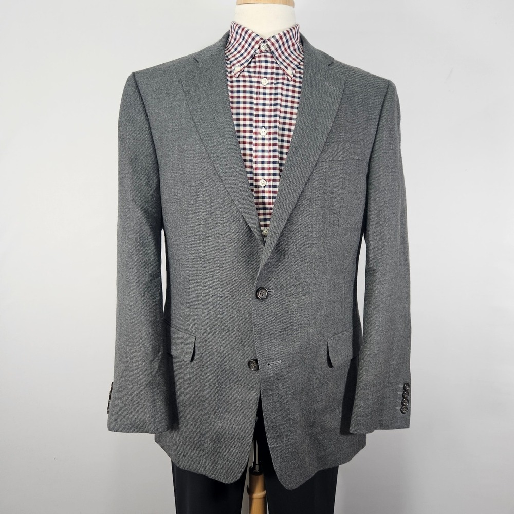 Stafford Men's‎ Sport Coat Blazer Two Button Gray Twill Flannel Merino Wool 44L